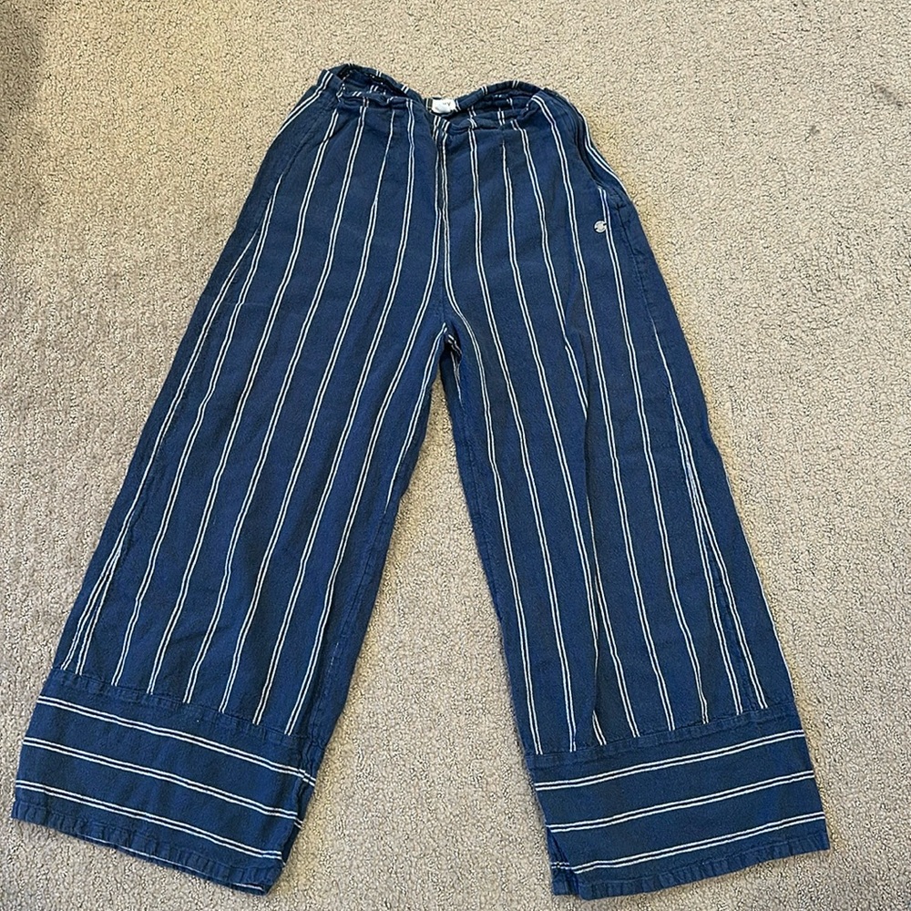 Blue stripped wide leg linen pants